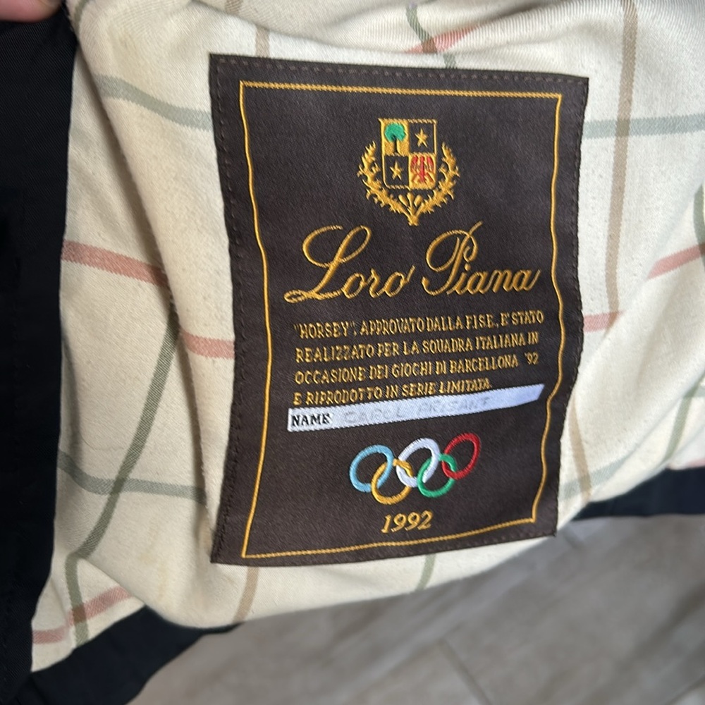 [Loro Piana] Black Jacket Olympic 1992 Plaid Lining - Size Large - Picture 2 of 11